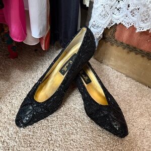 Vintage 80’s Black Beaded Pointed-Toe Heels